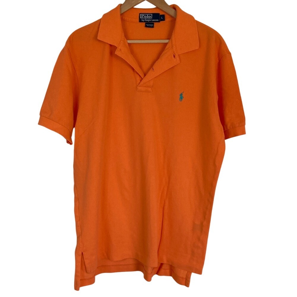VTG Polo by Ralph Lauren Men's Bright Orange Polo Shirt Size Large Teal Pony